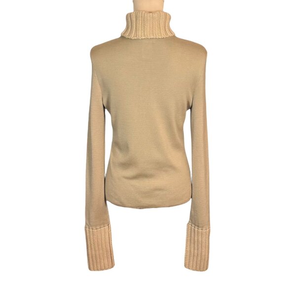 Authentic CELINE 100% Cashmere Sweater Sz L Camel Turtleneck Slim Fit Luxury - Picture 3 of 9